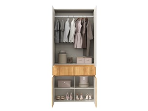 Armoire,90x50x200 cm,4 portes avec penderie et tiroir,mdf,gris et chêne clair