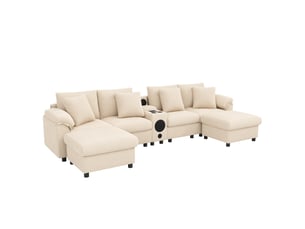 Canapé droit fixe OKWISH  4 places Velours côtelé beige