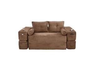 Canapé droit compressé convertible OKWISH 2 places Velours côtelé Marron