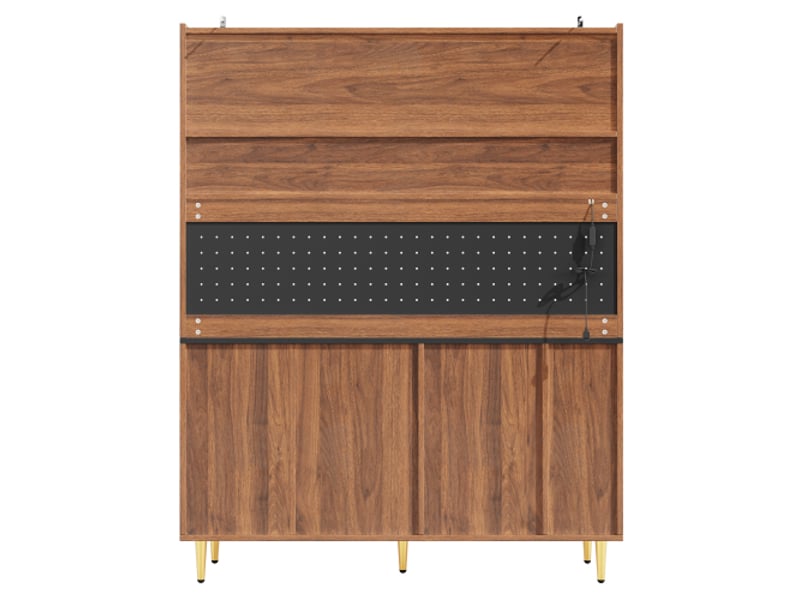 Meuble haut noyer 145x39x171 cm – armoire salon avec étagères réglables, led et tiroir porte-bouteilles - Conforama E