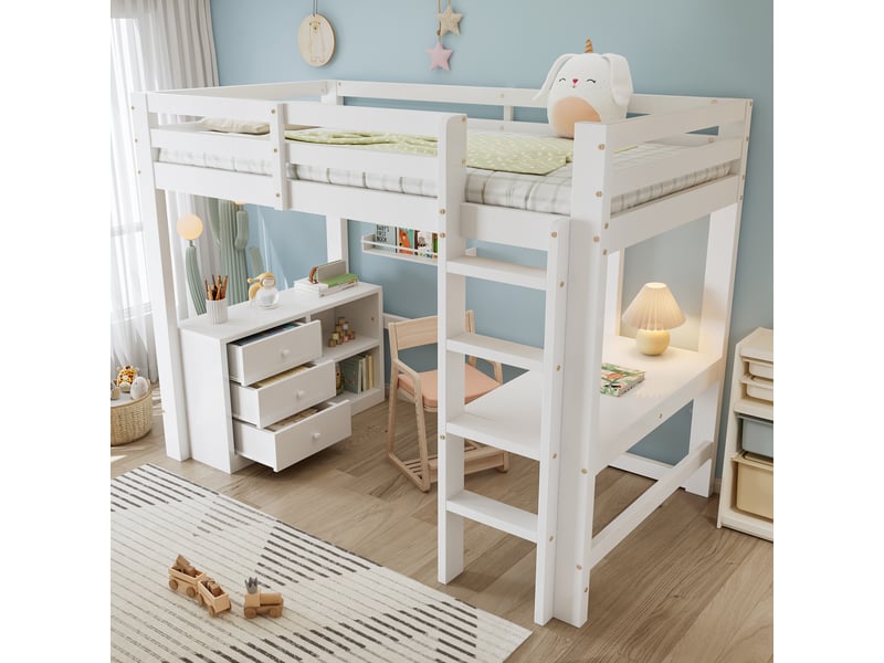  Lit mezzanine 90x200 cm coloris blanc pin lit enfant blanc - Conforama E