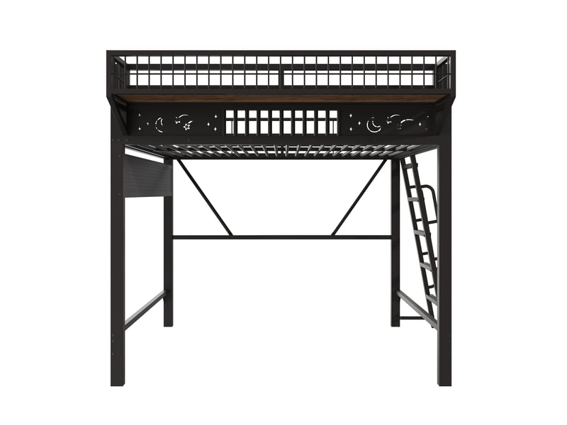  Hochbett, 140 x 200 cm, metallbettgestell, staufächer, offene untere ebene, ohne matratze, schwarz  - Conforama A
