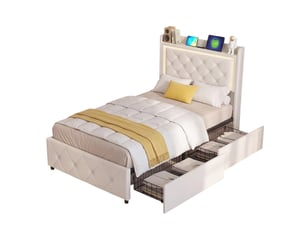 Lit avec rangement 90x200 cm BURSDANY   coloris beige