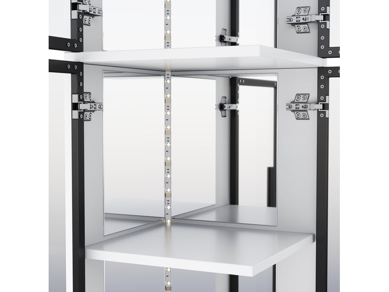  Vitrine d'angle 44 x 42 x 164 cm - blanche - verre trempé, miroir et led multicolores pilotées par application  - Conforama E