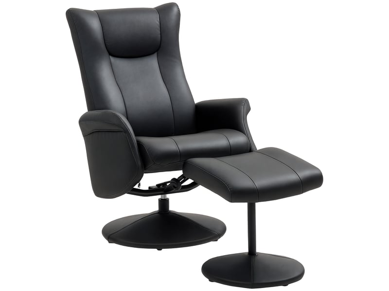  Fauteuil de direction avec repose-pieds, aspect cuir, pivotant, dossier réglable, jusqu'à 150 kg, noir  - Conforama A