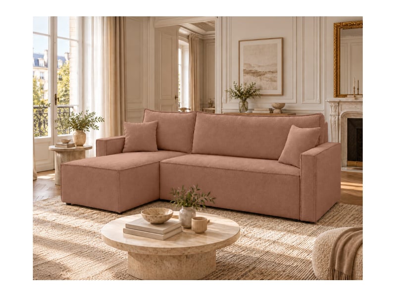  Farah - canapé d'angle reversible convertible 4 places accoudoirs slim en bouclettes texturées  - Conforama B