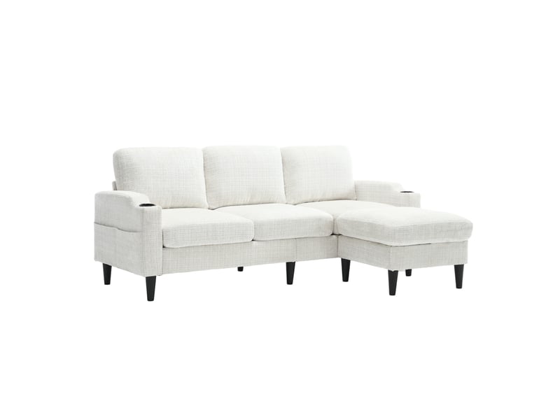  Canapé 4 places 196.5x75x77 cm, porte-gobelets, avec pouf et rangement, couleur beige  - Conforama A