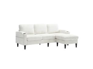 Canapé droit fixe <strong>HAVRYA</strong> <strong></strong> 4 places Tissu beige avec coffre de rangement