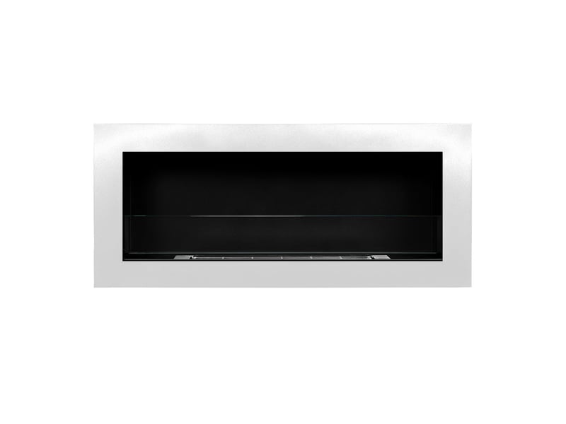  Livorno - cheminée murale bioéthanol 90 x 40 x 12 cm avec brûleur 0,75 l en acier et verre blanc  - Conforama D