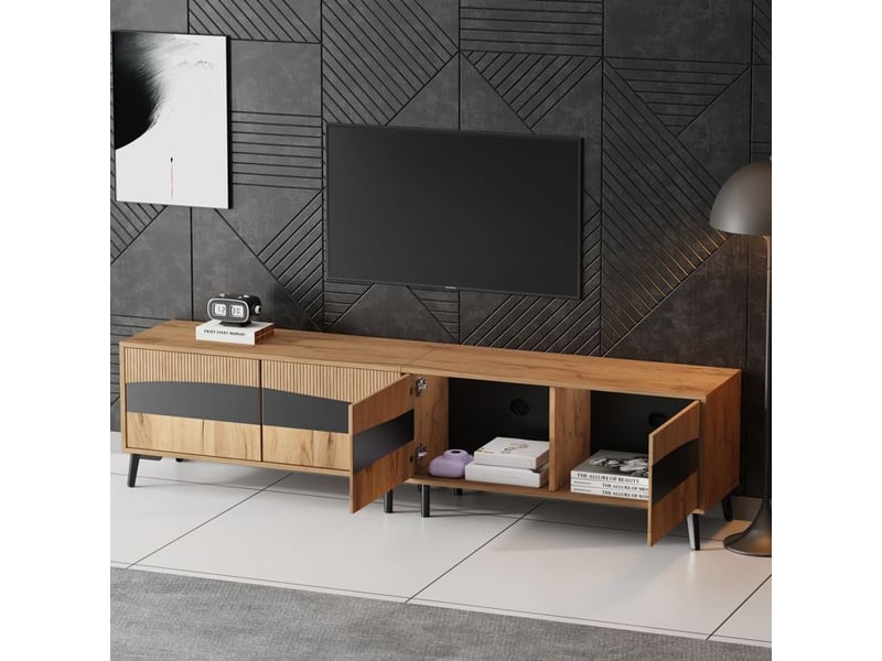  Meuble tv - design symétrique - 180x40x50cm - bois naturel - 4 armoires - capacité 30kg  - Conforama D