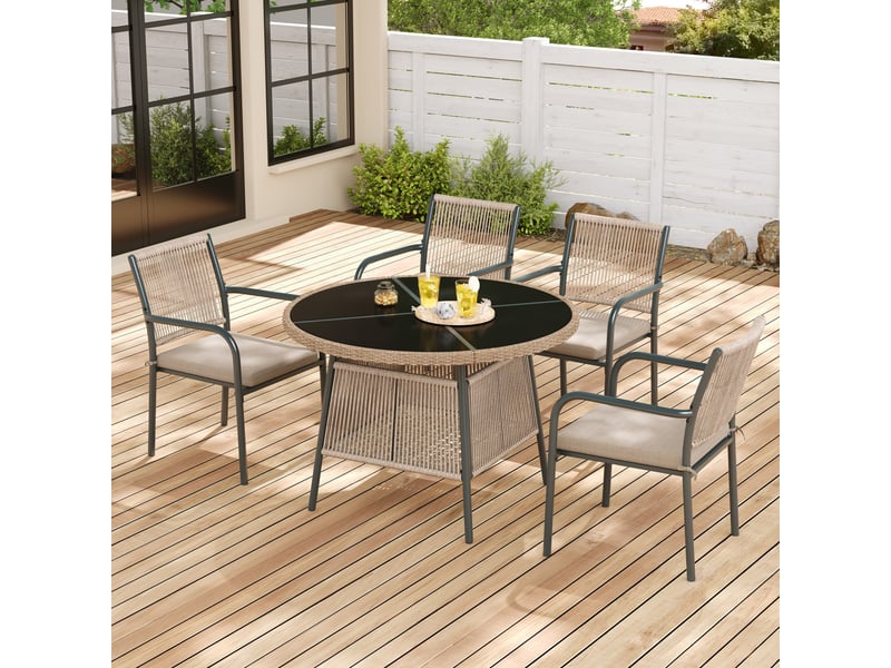  Salon de jardin rond 4 places en résine tressée avec table en verre  - Conforama B