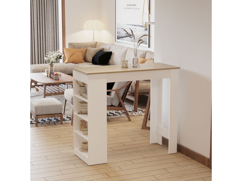  Table de bar, table haute, mange debout panneau de particules, couleur bois naturel 115x50x102.7cm  - Conforama C
