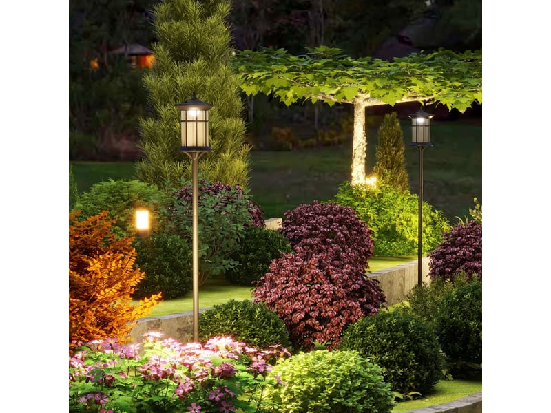  Lot de 2 lampes solaires d'extérieur avec panneau solaire, allumageextinction automatique et cadre en acier inoxydable étanche ip44, noir  - Conforama D