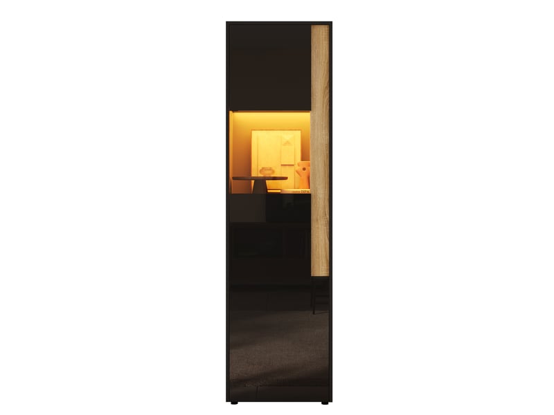  Vitrine haute 50x40x179 cm – noir et naturel – led réglable, 2 portes dont une en acrylique pour salon  - Conforama A