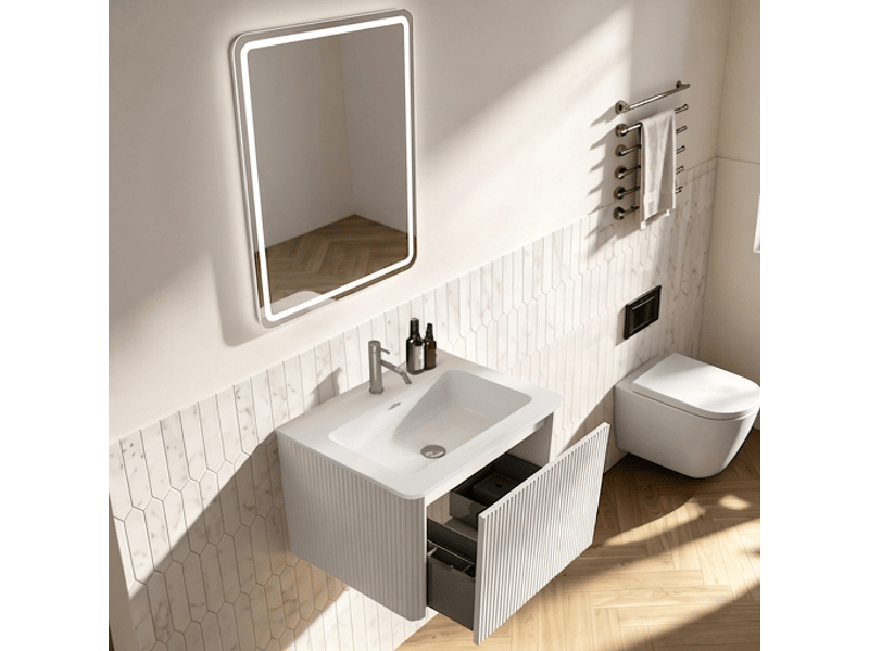  Ensemble meuble salle de bain 60 cm suspendu blanc avec miroir led anti-buée 60x80 cm  - Conforama B