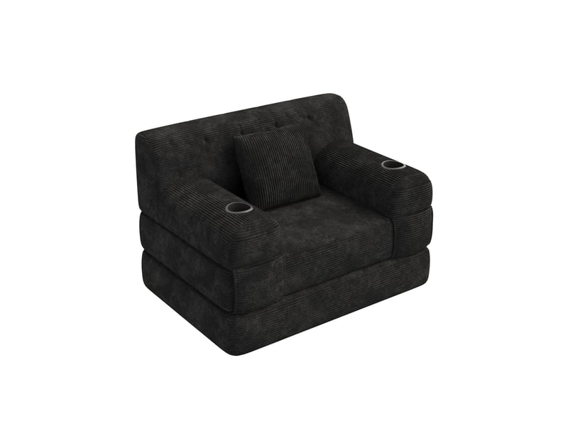  Fauteuil convertible noir en velours côtelé, 2 porte-gobelets, 4 poches  - Conforama E