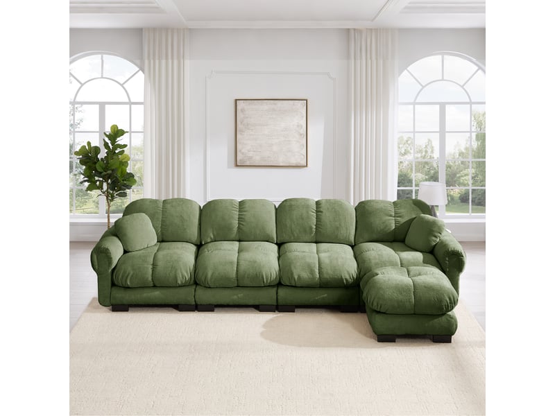  Canapé d'angle 4 places en l modulaire chenille 330 x 149 x 90 cm avec ottomane mobile  - Conforama B