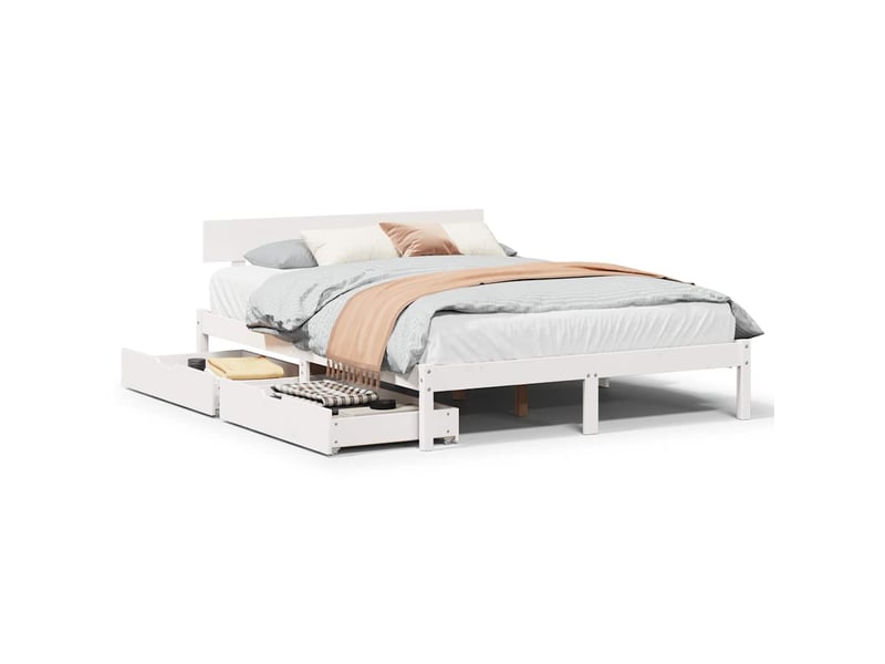  Lit double- lit adulte -  cadre de lit sans matelas blanc 140x200 cm bois de pin massif  - Conforama A