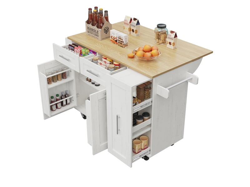 Buffet moderne avec espace de rangement et étagère à collation rétractable, blanc - Conforama A