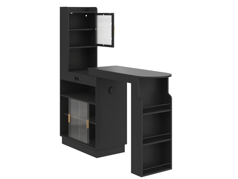 Table bar extensible avec rangements et led 131-170x40x170 cm mdf noir  - Conforama E