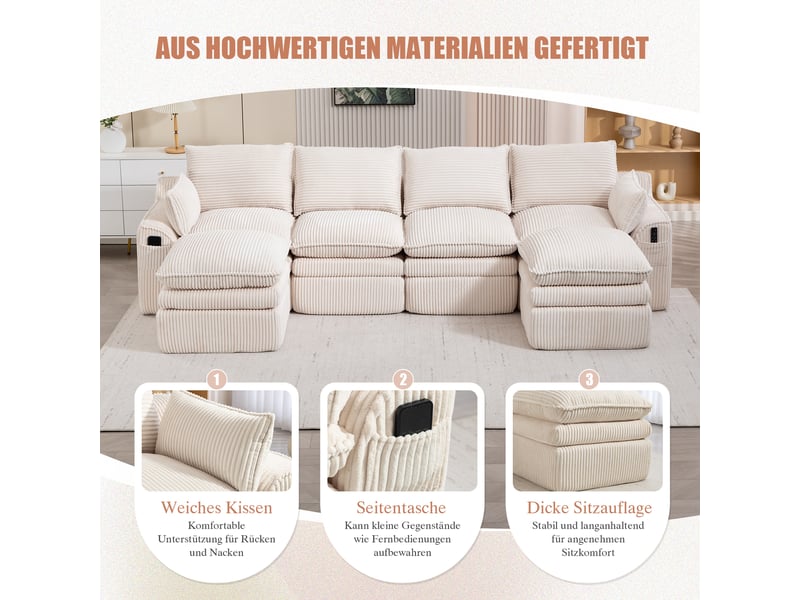  Canapé d'angle panoramique fixe 4 places tissu beige canapé compressible - Conforama D