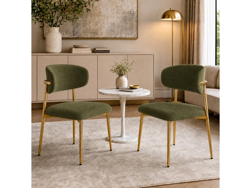  Lot de 2 chaises de salle à manger rembourrées réglables en hauteur, structure dorée, charge 125 kg, coloris vert Fay Lum - Conforama B