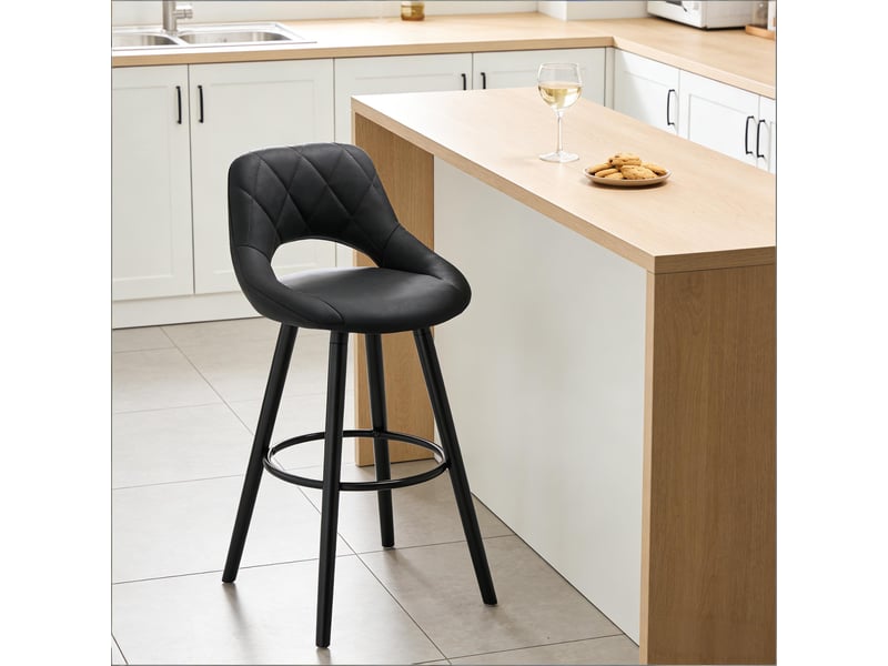  Tabouret de bar avec dossier ergonomique - lpospi - assise rembourrée, cuisine et comptoir, tissu et bois - anthracite  - Conforama C