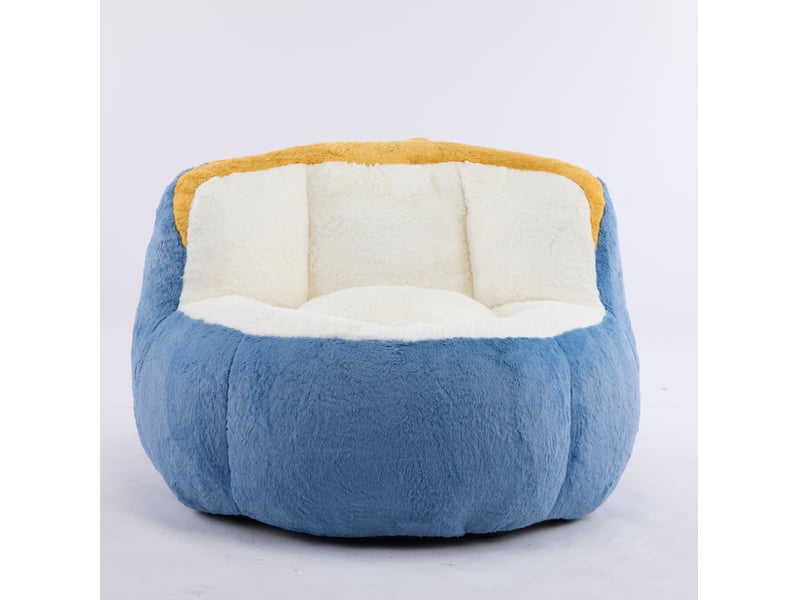 Fauteuil pouf géant avec mousse déchiquetée, poignée et dessous antidérapant en fausse fourrure multicolore - Conforama A