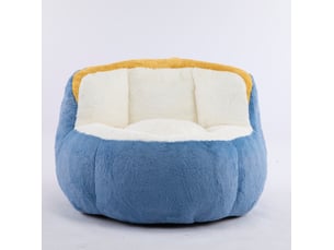 Fauteuil pouf géant avec mousse déchiquetée, poignée et dessous antidérapant en fausse fourrure multicolore