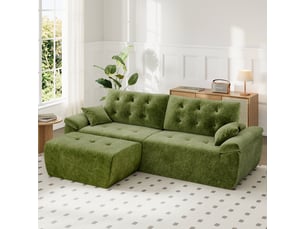 Canapé modulable en chenille vert mousse haute densité avec pouf,canapé salon 275cm style nuage confortable,compressé sans montage
