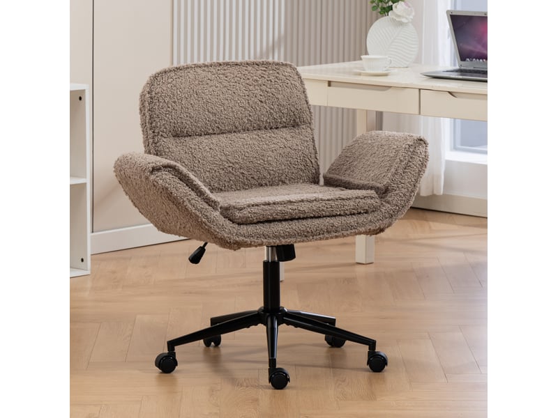  Chaise de bureau pivotante avec accoudoirs rabattables et hauteur réglable pour petit espace en teddy marron  - Conforama B