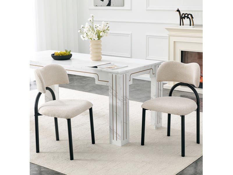  Lot de 2 chaises de salle à manger rembourrées en tissu beige et métal noir  - Conforama B