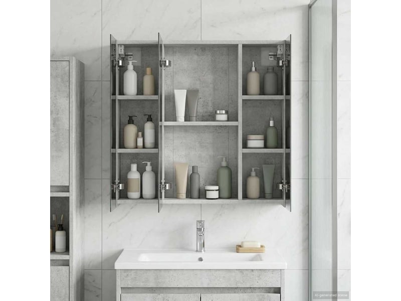  Armoire miroir salle de bain, meuble de rangement gris béton 70x14.5x70 cm shl2922  - Conforama D