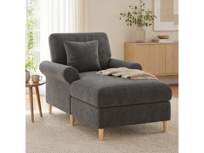  Fauteuil relax inclinable modenvie 1 place en velours gris avec coussin 133 x 87 x 90 cm  - Conforama B