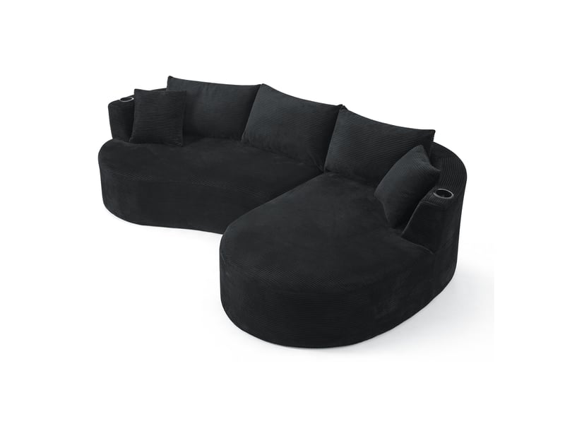 Canapé 3 places avec méridienne droite design incurvé velours côtelé doux porte-gobelets - Conforama A