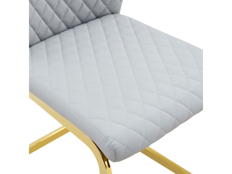 Lot de 2 chaises de salle à manger damier gris clair, haut dossier, assise confortable, cadre doré antidérapant - Conforama E