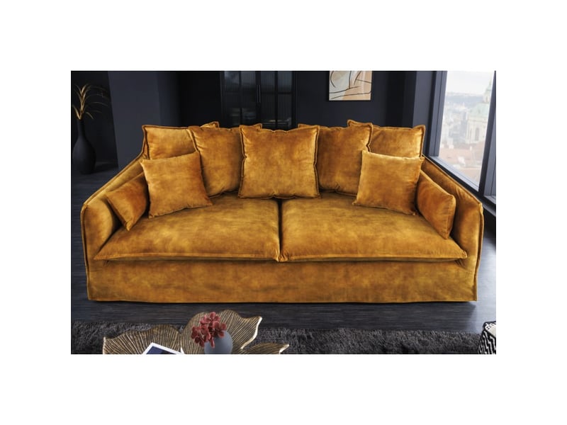 Canapé d'angle kalia – jaune moutarde – 4 places – angle réversible – en velours – contemporain - Conforama D