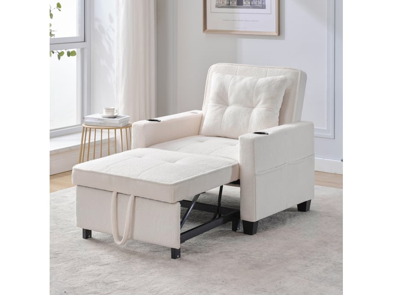  Fauteuil convertible tcqpz 3 en 1 74 x 87 x 84 cm avec porte-gobelets et port usb blanc  - Conforama B
