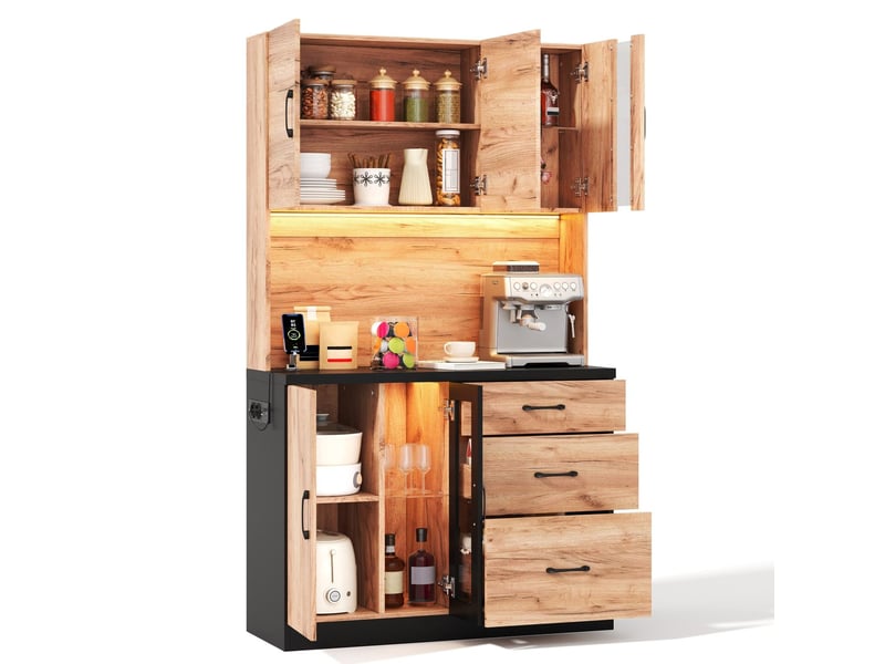  Meuble de rangement 105 x 40 x 180 cm design moderne noir aspect bois éclairage led étagères réglables prise style européen  - Conforama A