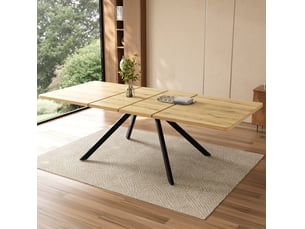 Table à manger extensible 160200240x90x74,5 cm pieds en métal, mdf, couleur bois clair et noir, design simple