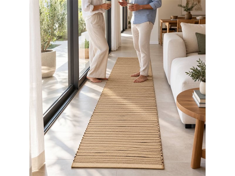  The white stone tapis kilim artisanal en coton 55x230 cm beige | style berbère traditionnel, tissage plat, uni | 100% coton, lavable en machine  - Conforama E