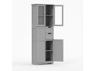 Colonne salle de bain sur pied, 4 portes dont 2 vitrées, 2 tiroirs, étagères réglables