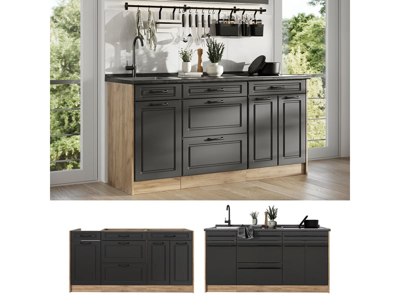 Vicco bloc de cuisine, anthracite campagnechêne doré, 160cm plan de travail chêne doré - Conforama D