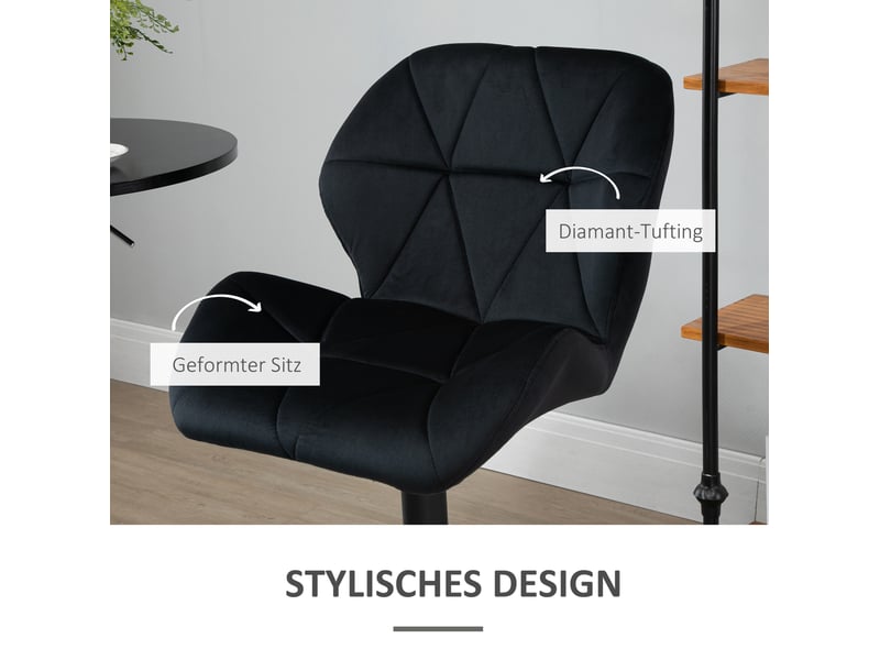 Lot de 2 tabourets de bar pivotants réglables en hauteur avec dossier et repose-pieds en polyester noir  - Conforama E