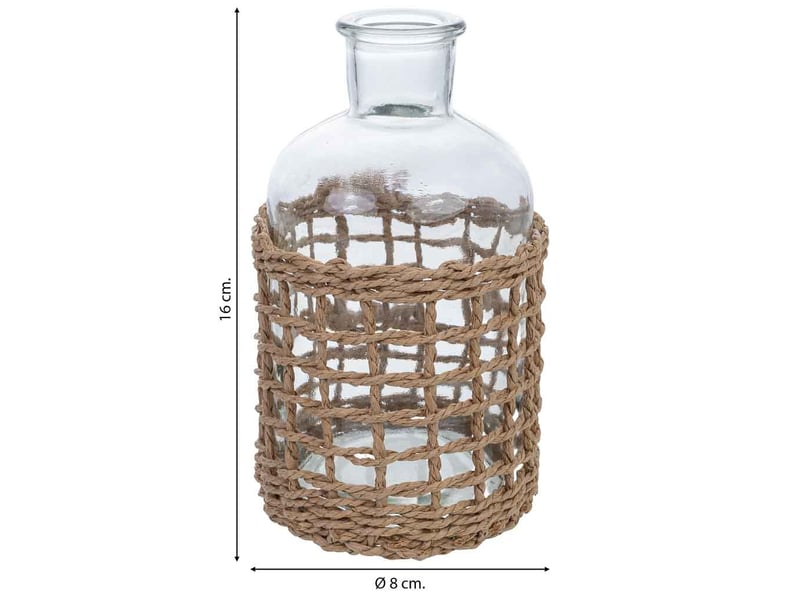  Bougeoir en verre doublé de fibres naturelles brunes d48 x 16 h cm  - Conforama C