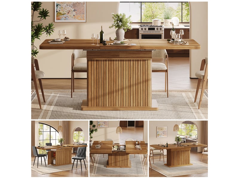  Table à manger extensible, 120 à 160 cm, rectangulaire, mdf et métal, marron, rangement intégré pratique  - Conforama D