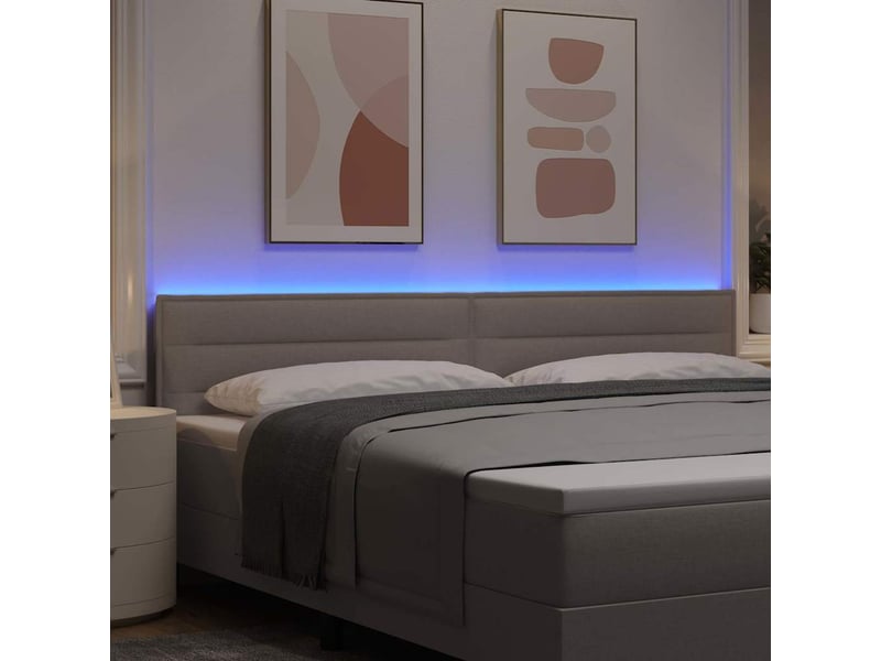 Tête de lit - panneau de tête de lit led avec bandes led taupe 200 cm tissu  - Conforama D