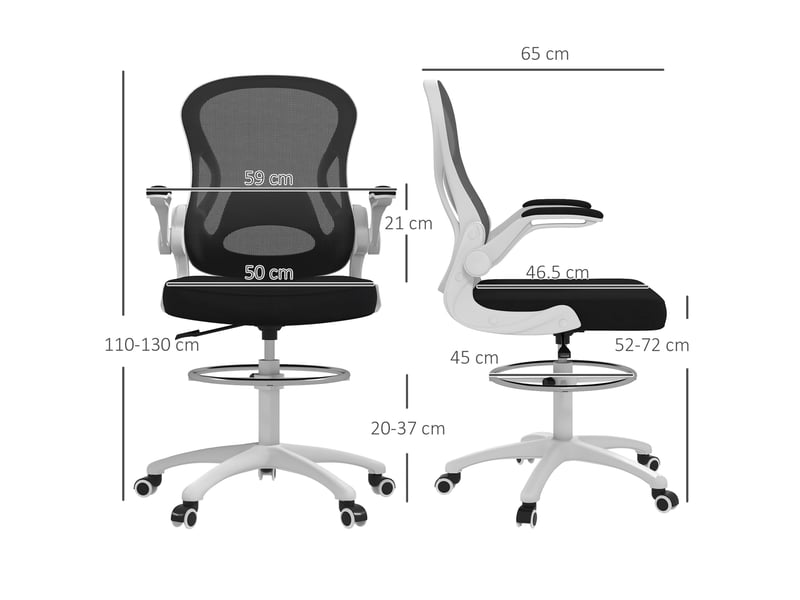  Chaise de bureau ergonomique en tissu respirant, hauteur réglable et accoudoirs relevables, 59 x 65 x 110-130 cm  - Conforama E
