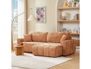 Canapé droit convertible <strong>BAITA</strong> <strong></strong> 4 places Tissu marron avec coffre de rangement