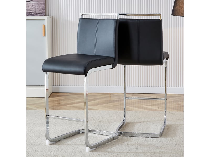 Lot de 2 tabourets de bar cantilever 33 x 46,5 x 96,5 cm - assise en cuir pu et structure métal argenté - noir - Conforama D